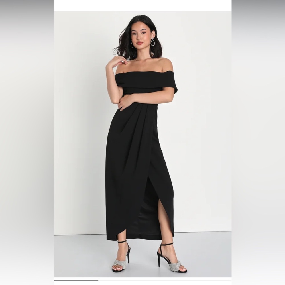 Lulu’s I’m Enchanted Black Off The Shoulder Midi Dress